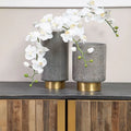Grey Glass And Brass Gold Metal Large Vase